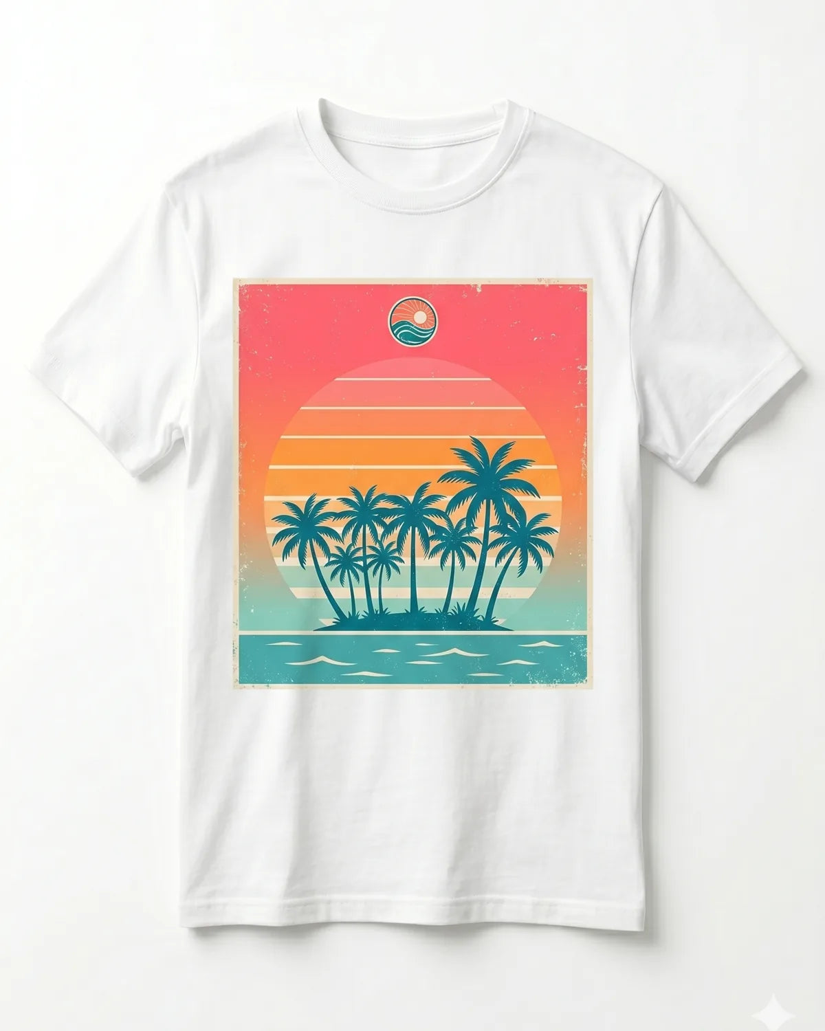 Full-color DTF transfer being heat-pressed onto a black t-shirt